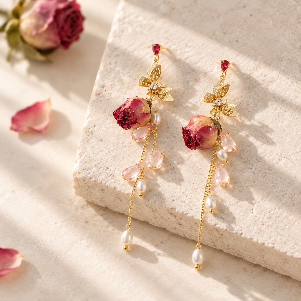 A finished NatureLuxe botanical jewelry piece