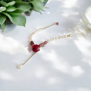 🌹 handmade real rose & pearl bracelet – resin preserved flower jewelry