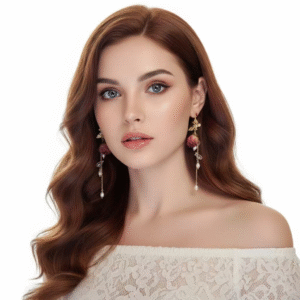 vintage rose flower drop earrings with pearls and butterfly charms