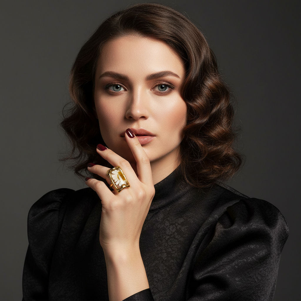 handcrafted gold ring with preserved daisy flower in resin handcrafted gold ring with preserved daisy flower in resin