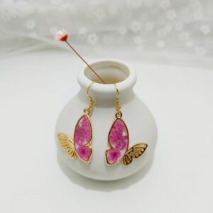 Pink pressed flower butterfly drop earrings